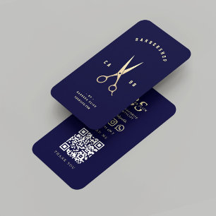 Moderne kapper gouden schaar Midnight Blue Visitekaartje