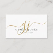 Moderne Kapper Gouden Script Monogram Naam Visitekaartje (Voorkant)