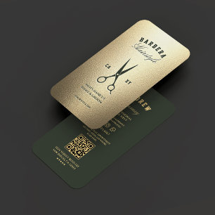 Moderne kapper groene schaar Elegant goud Visitekaartje