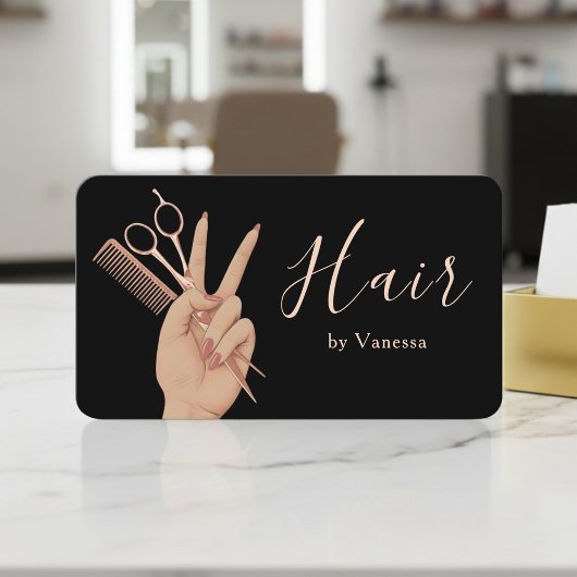 Moderne Kapper Kapsalon Black Rose Goud Visitekaartje