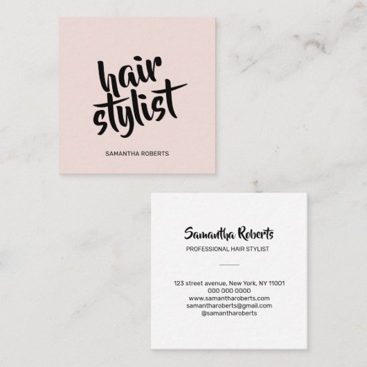 Moderne kapper minimale script blush roze vierkante visitekaartje (Voorkant / Achterkant)