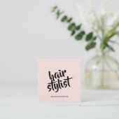 Moderne kapper minimale script blush roze vierkante visitekaartje (Staand voorkant)