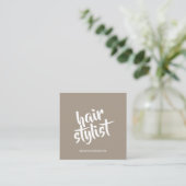 Moderne kapper minimale script lichtbruin vierkante visitekaartje (Staand voorkant)