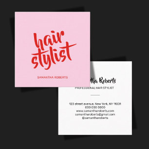 Moderne kapper minimale script roze rood vierkante visitekaartje