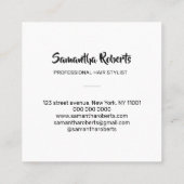 Moderne kapper minimale script zwart en wit vierkante visitekaartje (Achterkant)