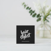 Moderne kapper minimale script zwart en wit vierkante visitekaartje (Staand voorkant)