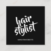 Moderne kapper minimale script zwart en wit vierkante visitekaartje (Voorkant)