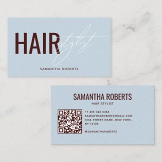 Moderne kapper QR-code blauw rood Visitekaartje