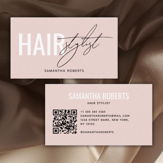 Moderne kapper QR Code roze Visitekaartje