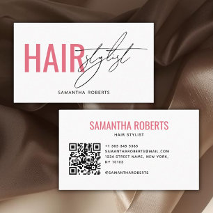 Moderne kapper QR-code wit roze Visitekaartje
