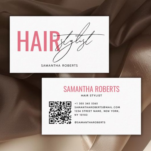 Moderne kapper QR-code wit roze Visitekaartje