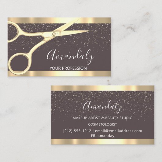 Moderne kapper schaar Gouden Confetti Skinny Visitekaartje (Voorkant / Achterkant)