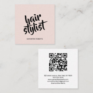 Moderne kapper script blush roze qr code vierkante visitekaartje