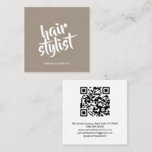 Moderne kapper script lichtbruine qr code vierkante visitekaartje