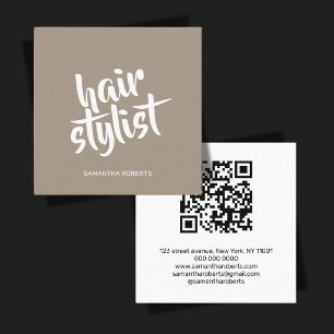 Moderne kapper script lichtbruine qr code vierkante visitekaartje