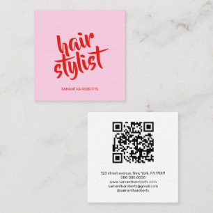 Moderne kapper script roze rode qr code vierkante visitekaartje