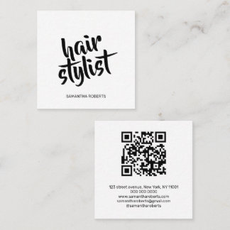 Moderne kapper script witte zwarte qr-code vierkante visitekaartje