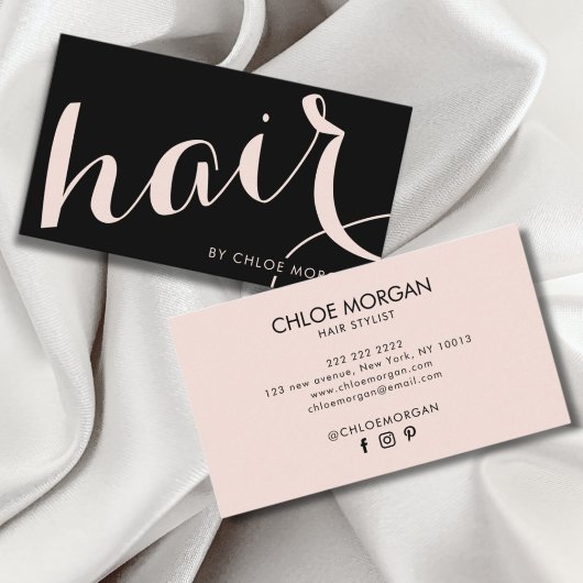 Moderne kapper script zwart blush roze visitekaartje