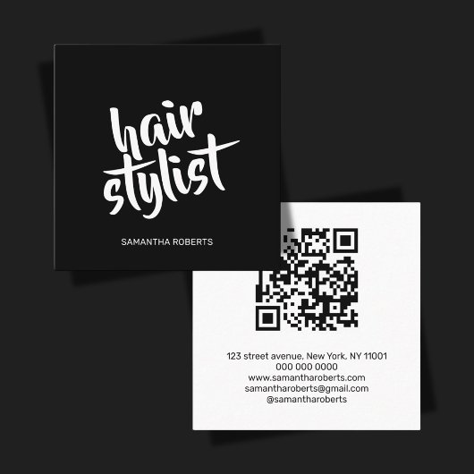 Moderne kapper script zwart wit qr code vierkante visitekaartje