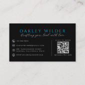 Moderne kapper Zwart Blauwe QR-code Visitekaartje (Achterkant)