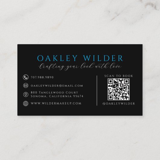 Moderne kapper Zwart Blauwe QR-code Visitekaartje (Achterkant)