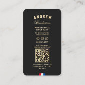 Moderne kapper zwart goud schaar rood blauw wit visitekaartje (Achterkant)