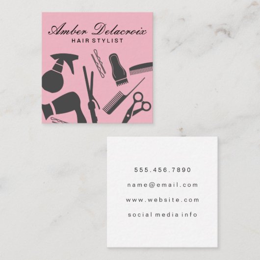 Moderne Kappersgereedschap Vierkante Visitekaartje (Voorkant / Achterkant)