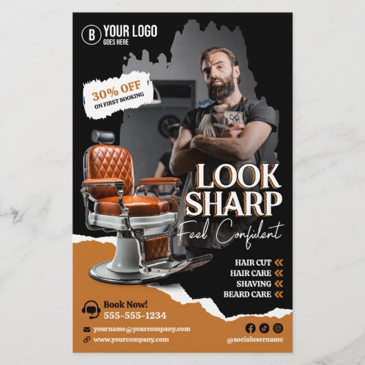 Moderne kappersstoel kapsalon kapster flyer (Voorkant)