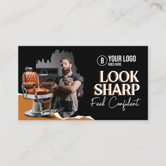 Moderne kappersstoel kapsalon kapster visitekaartje (Voorkant)