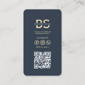 Moderne kapperszaak donkerblauw goud kapperspaal visitekaartje (Achterkant)