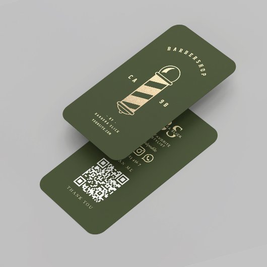 Moderne kapperszaak donkergroen goud kapperspaal visitekaartje