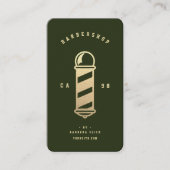 Moderne kapperszaak donkergroen goud kapperspaal visitekaartje (Voorkant)