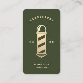 Moderne kapperszaak donkergroen reizen kapperspaal visitekaartje (Voorkant)