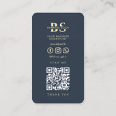 Moderne kapperszaak gouden schaar donkerblauw visitekaartje (Achterkant)