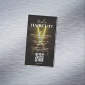 Moderne kapperszaak kappersopeningstijden magnetisch visitekaartje (Voorbeeld)