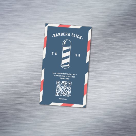 Moderne kapperszaak kapperspaal magnetisch visitekaartje (Voorbeeld)