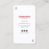 Moderne kapperszaak kapperszaak wit blauw rood visitekaartje (Voorkant)