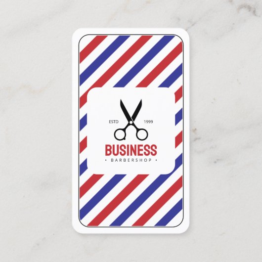 Moderne kapperszaak kapperszaak wit blauw rood visitekaartje (Achterkant)