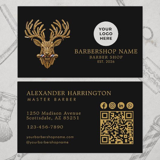 Moderne Kapperzaak Gouden Hert Qr Code Sociale Ico Visitekaartje