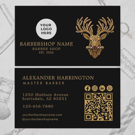 Moderne Kapperzaak Gouden Hert Qr Code Sociale Ico Visitekaartje