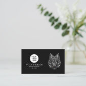 Moderne Kapperzaak Zilveren Wolf Logo Qr Code Visitekaartje (Staand voorkant)