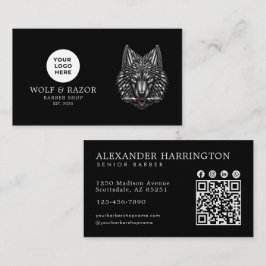 Moderne Kapperzaak Zilveren Wolf Logo Qr Code Visitekaartje