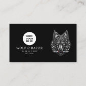 Moderne Kapperzaak Zilveren Wolf Logo Qr Code Visitekaartje (Voorkant)