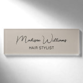 Moderne Kapsalon Beige Naambadge (Voorkant)
