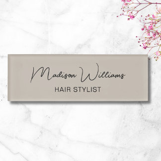 Moderne Kapsalon Beige Naambadge