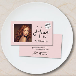 Moderne kapsalon foto logo blush roze visitekaartje
