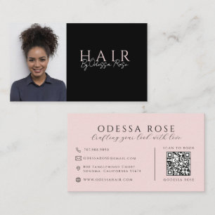 Moderne Kapsalon Foto Zwart En Blush QR Code Visitekaartje