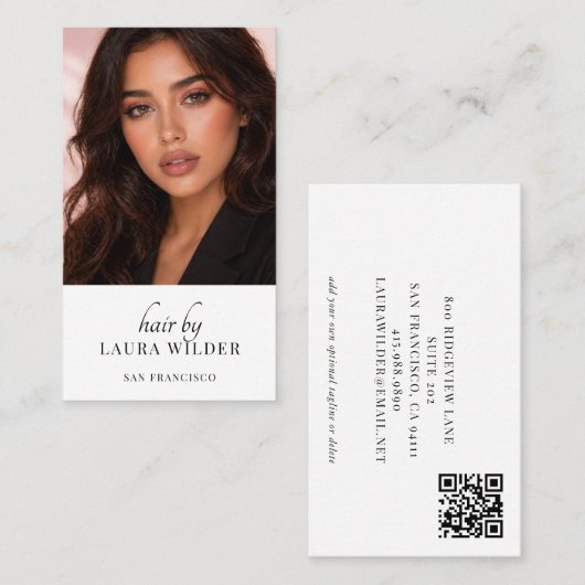 Moderne Kapsalon Fotografie QR Code Visitekaartje (Voorkant / Achterkant)