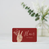 Moderne Kapsalon Kapper Chic Rode Roze Goud Visitekaartje (Staand voorkant)