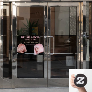 Moderne kapsalon met roze gloed  raamsticker